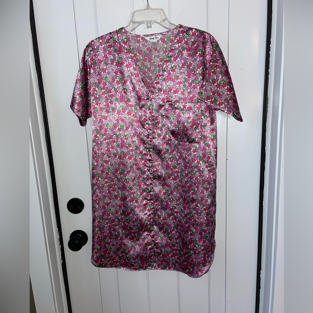 Vanity Fair Nightgown Pink Floral Size S Button UP